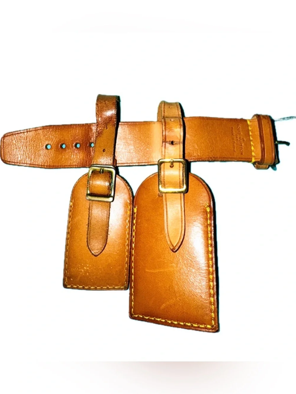 Louis Vuitton 3 piece Vachetta Leather Luggage Tags & Strap Set